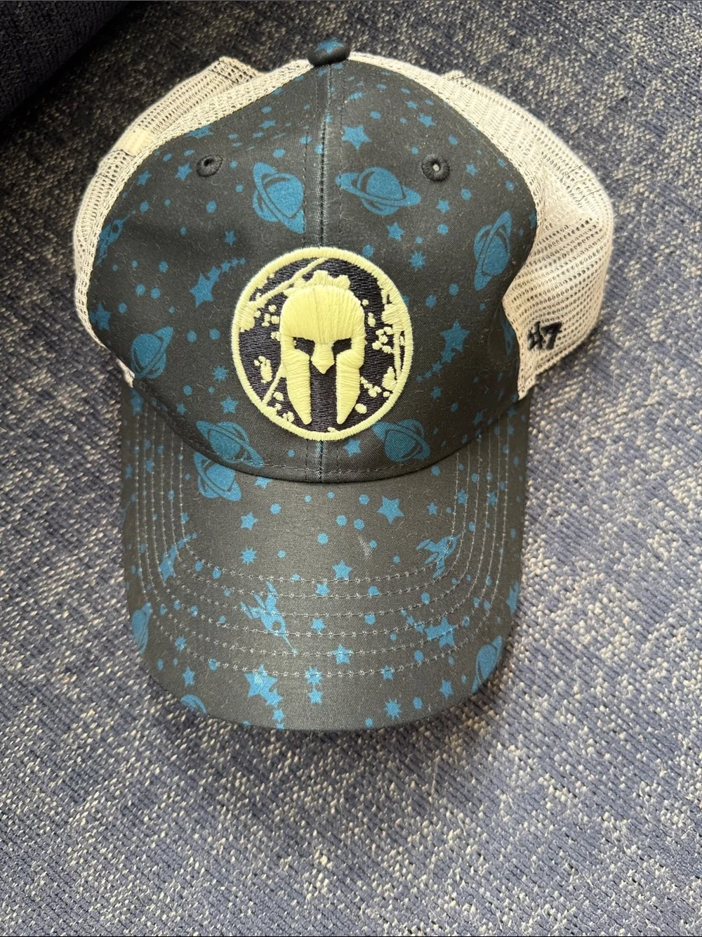 47 Kids Space Trucker Hat - Black with Blue Planets and Yellow Emblem